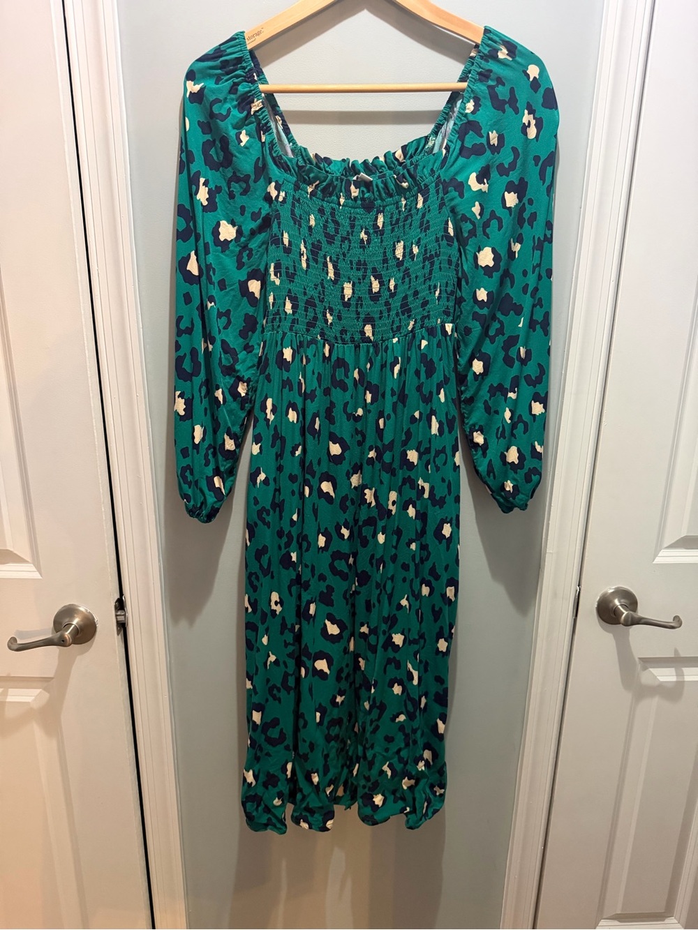 crown & ivy Teal Green Leopard-Print Midi Dress